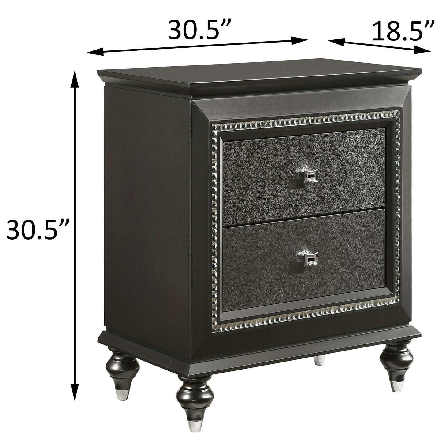 Metallic Grey Nightstand with 2 Drawers