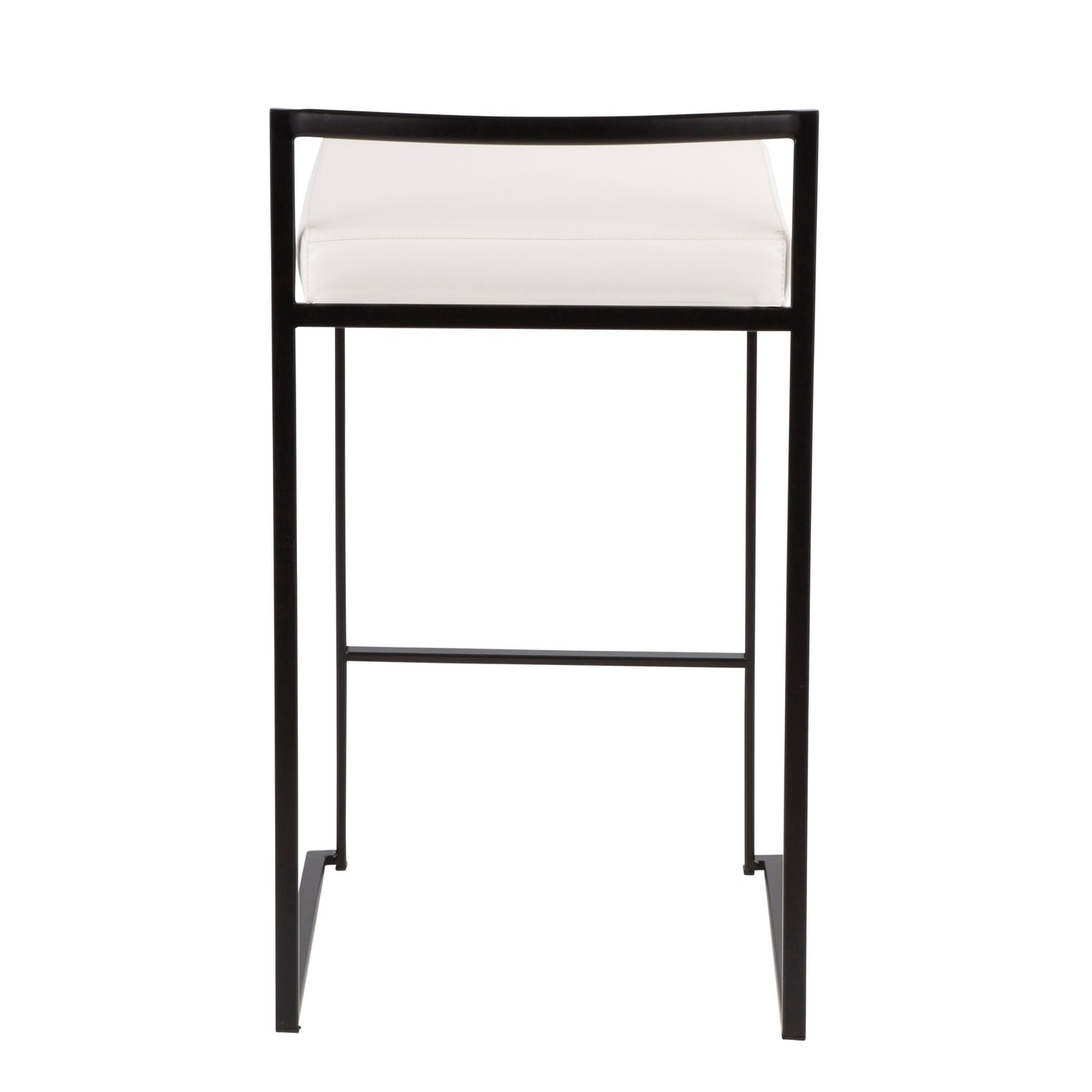 Fuji Contemporary Stackable Counter Stool in Black with White Faux Leather Cushion by LumiSource - Set of 2