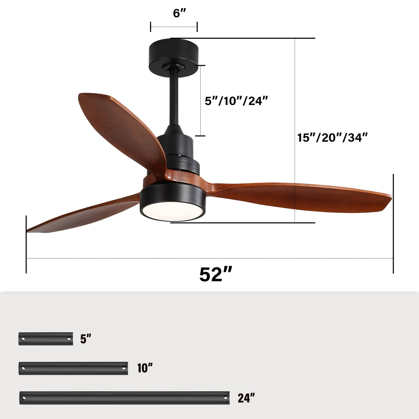 52 Inch Integrated LED Indoor Low Profile Ceiling Fan with Light and Remote Control for Patio Living Room