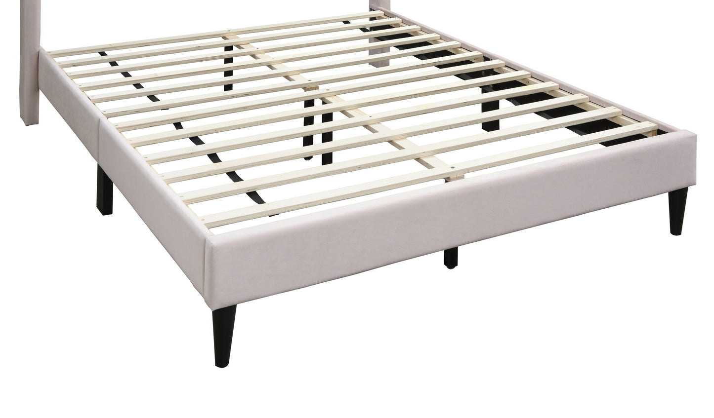 Elegant Modern Light Pink Velvet Upholstered Queen Size Bed Clean Lines Design Headboard 1pc Bedframe