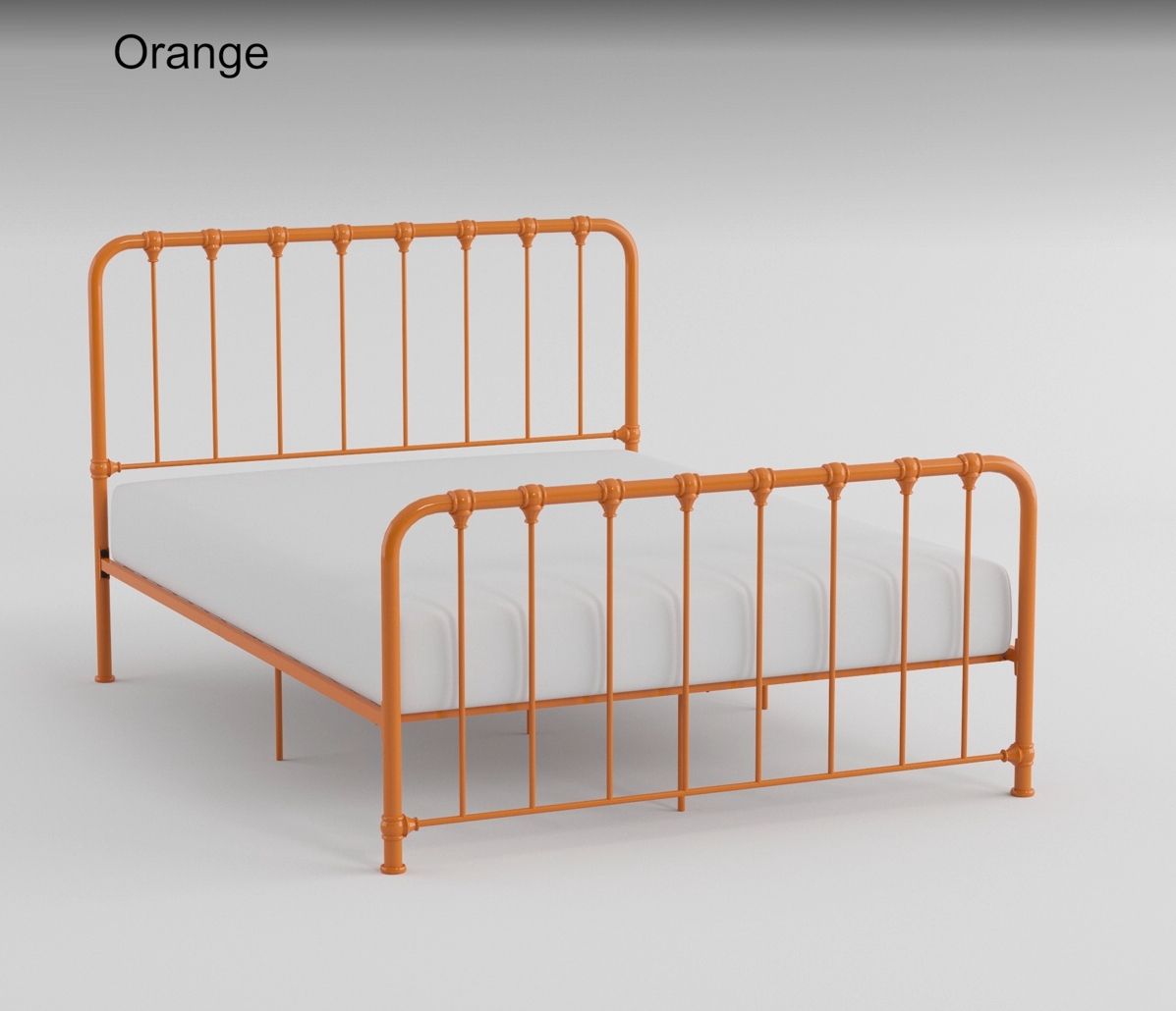 Metal Bed Orange Finish Full Platform Bed 1pc, Bed in a Box