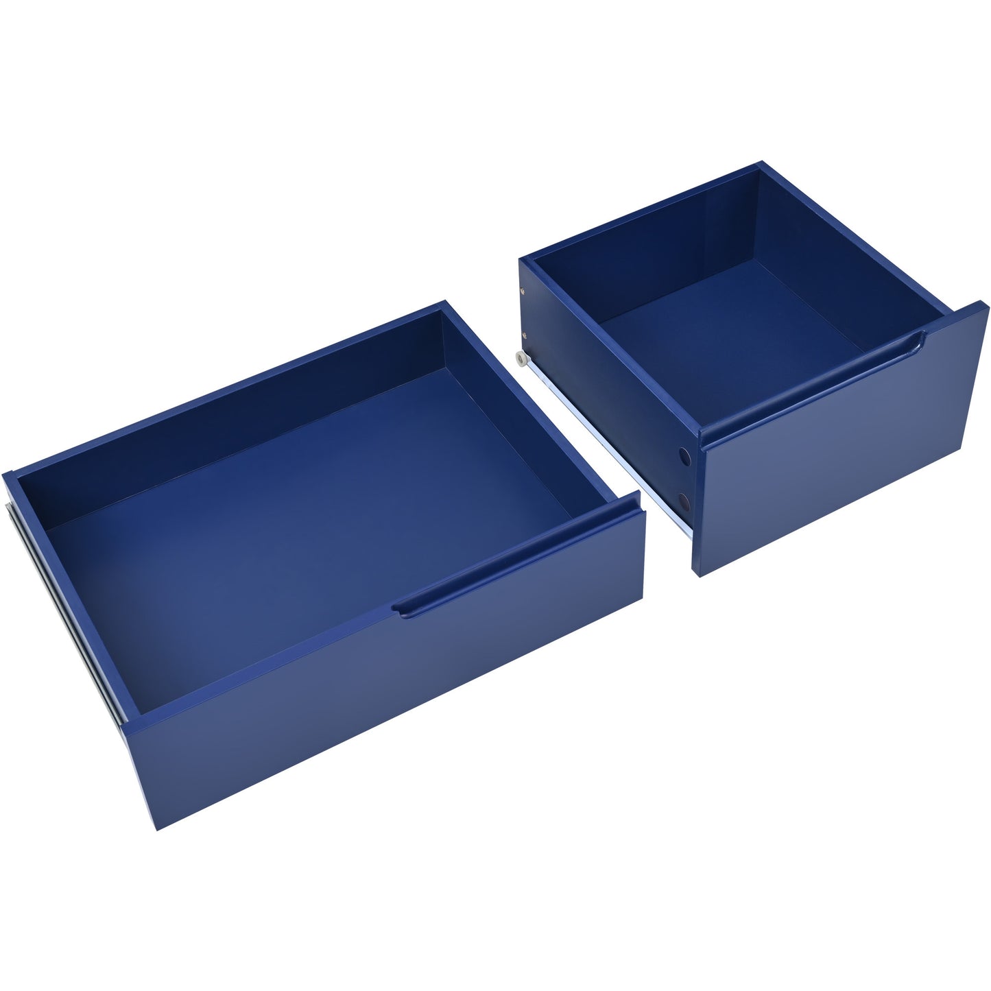 K&K Store Kitchen Cart with Rubber Wood Countertop , Kitchen Island has 8 Handle-Free Drawers Including a Flatware Organizer and 5 Wheels for Kitchen Dinning Room, Dark Blue