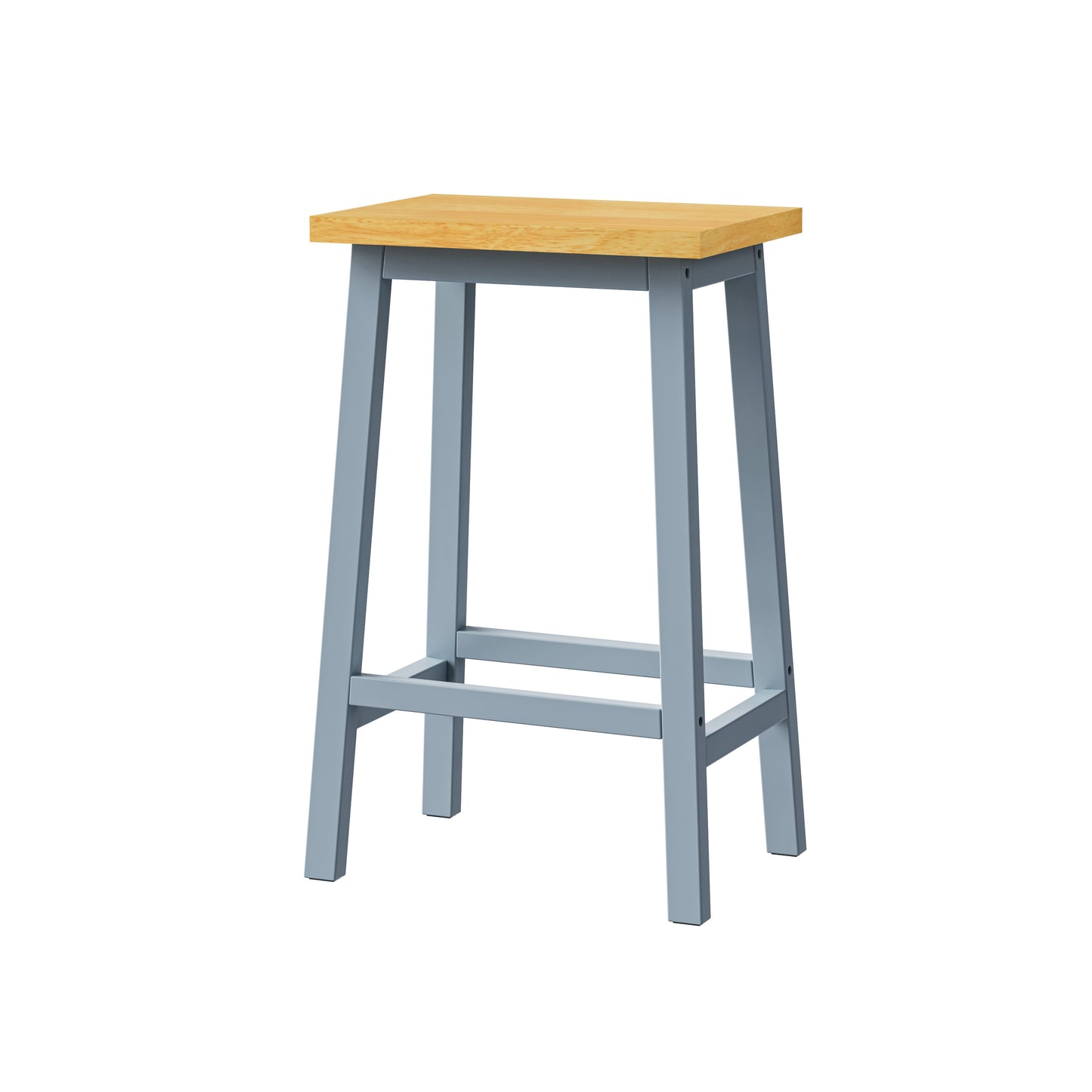 K&K Solid Wood Bar Stools, 25.6" Tall Set of 2 Bar Chairs, Kitchen Counter Stools with Footrests, Farmhouse Stools for Dining Room, Kitchen, Counter, Grey Blue
