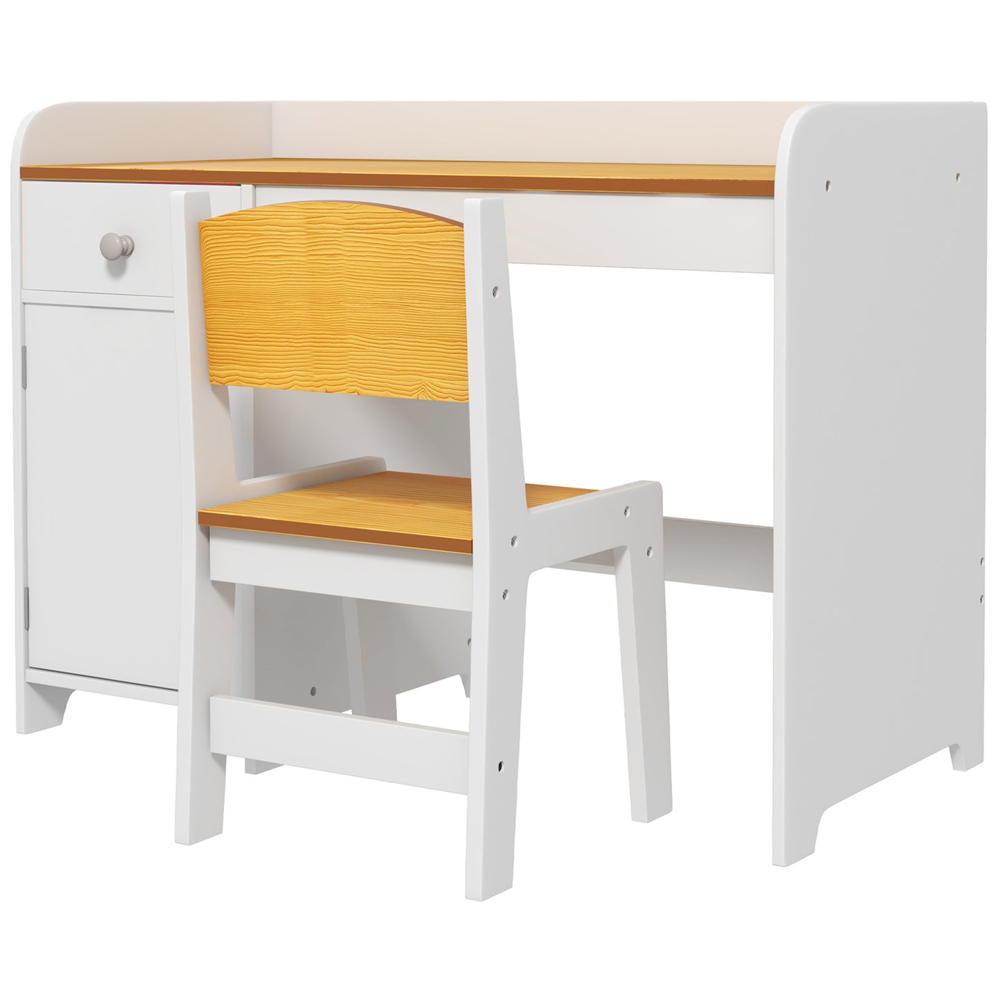 Qaba Kids Desk and Chair Set with Storage Drawer, Study Desk with Chair for Children for Arts & Crafts, Snack Time, Homeschooling, Homework, White