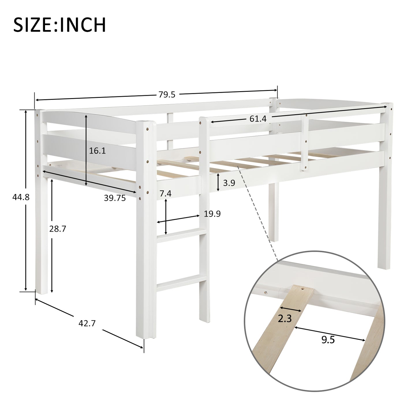 Twin Wood Loft Bed Low Loft Beds with Ladder,Twin,White(OLD SKU :WF192082AAK)
