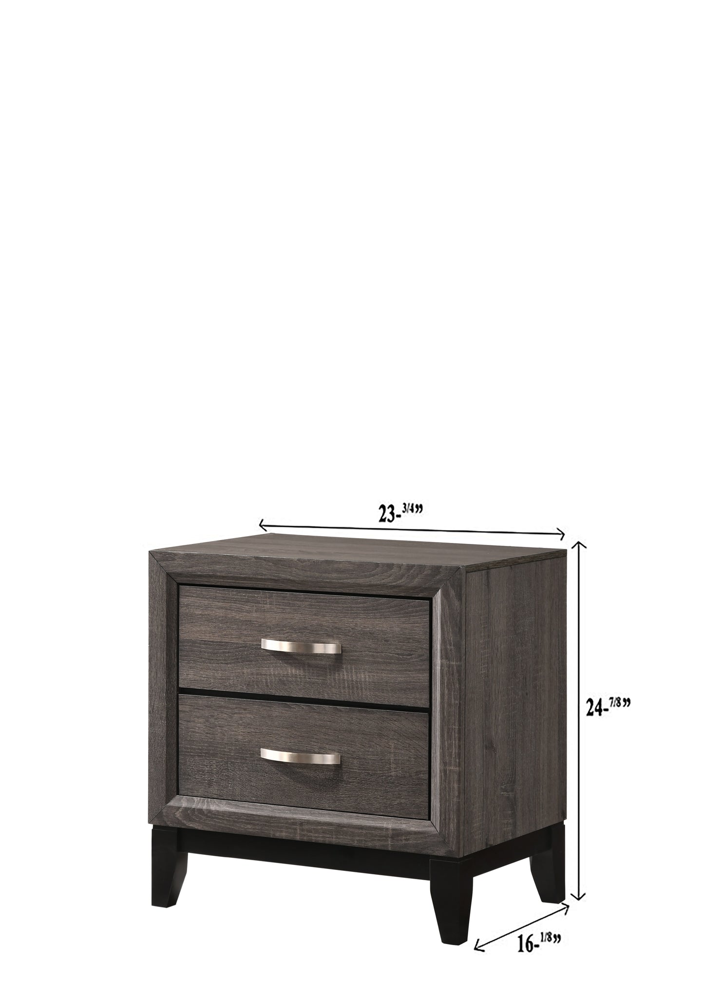 Contemporary 2-Drawer Nightstand End Table Gray Brown Finish Two Storage Drawers Metal Handles Bedroom Living Room Wooden Furniture