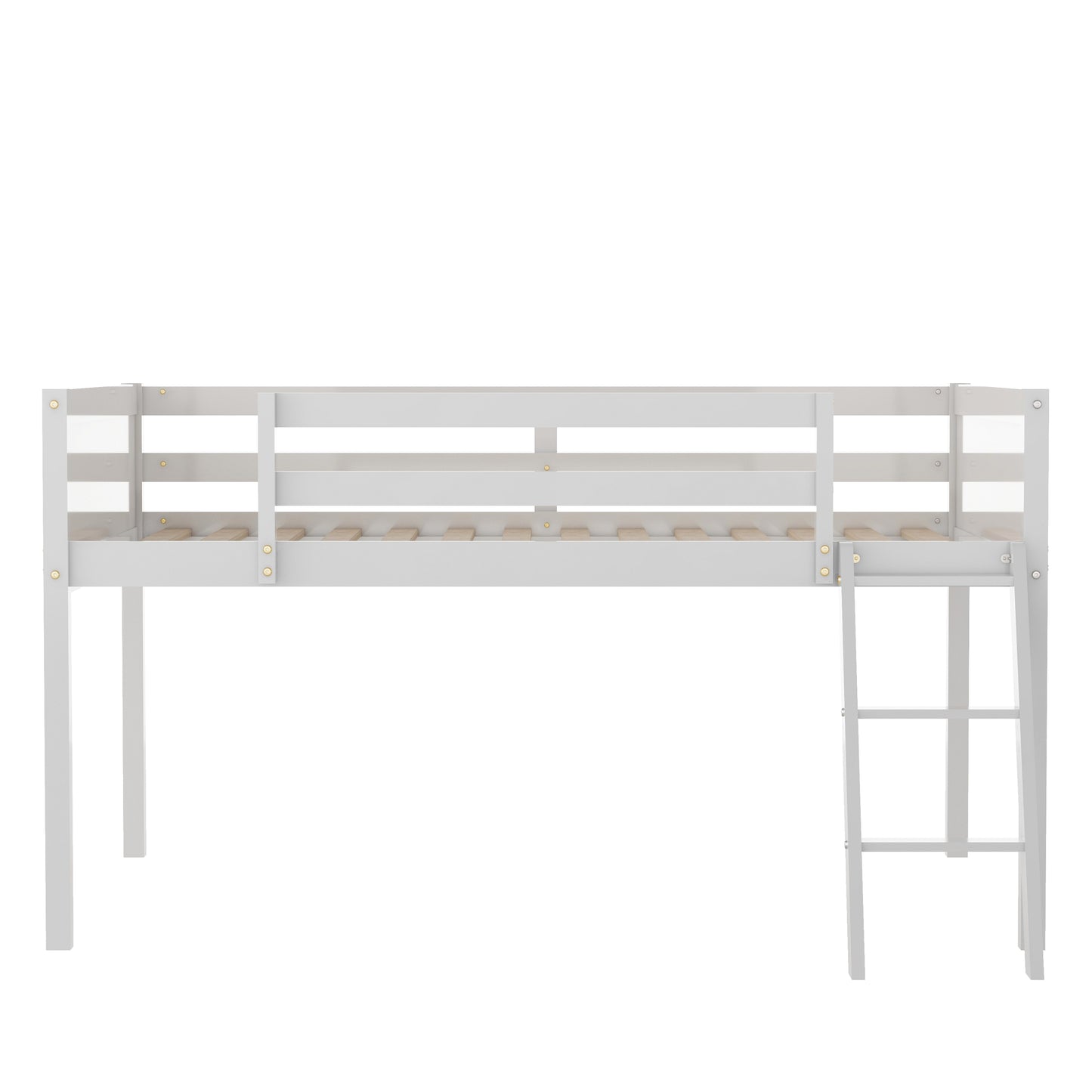 Full Size Wood Low Loft Bed with Ladder, ladder can be placed on the left or right, White(OId SKU: GX000366AAK)
