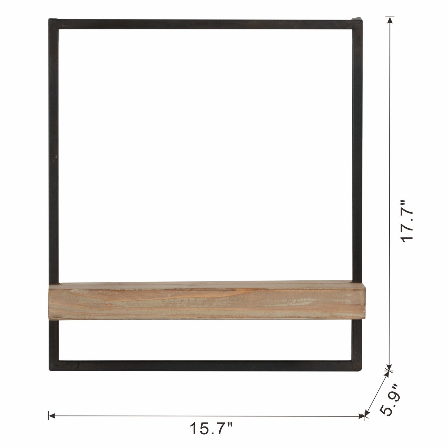 15.7" x 5.9" x 17.7" Iron and Wood Wall Shelf, Wall Hanging Decor, Home Decor Accent