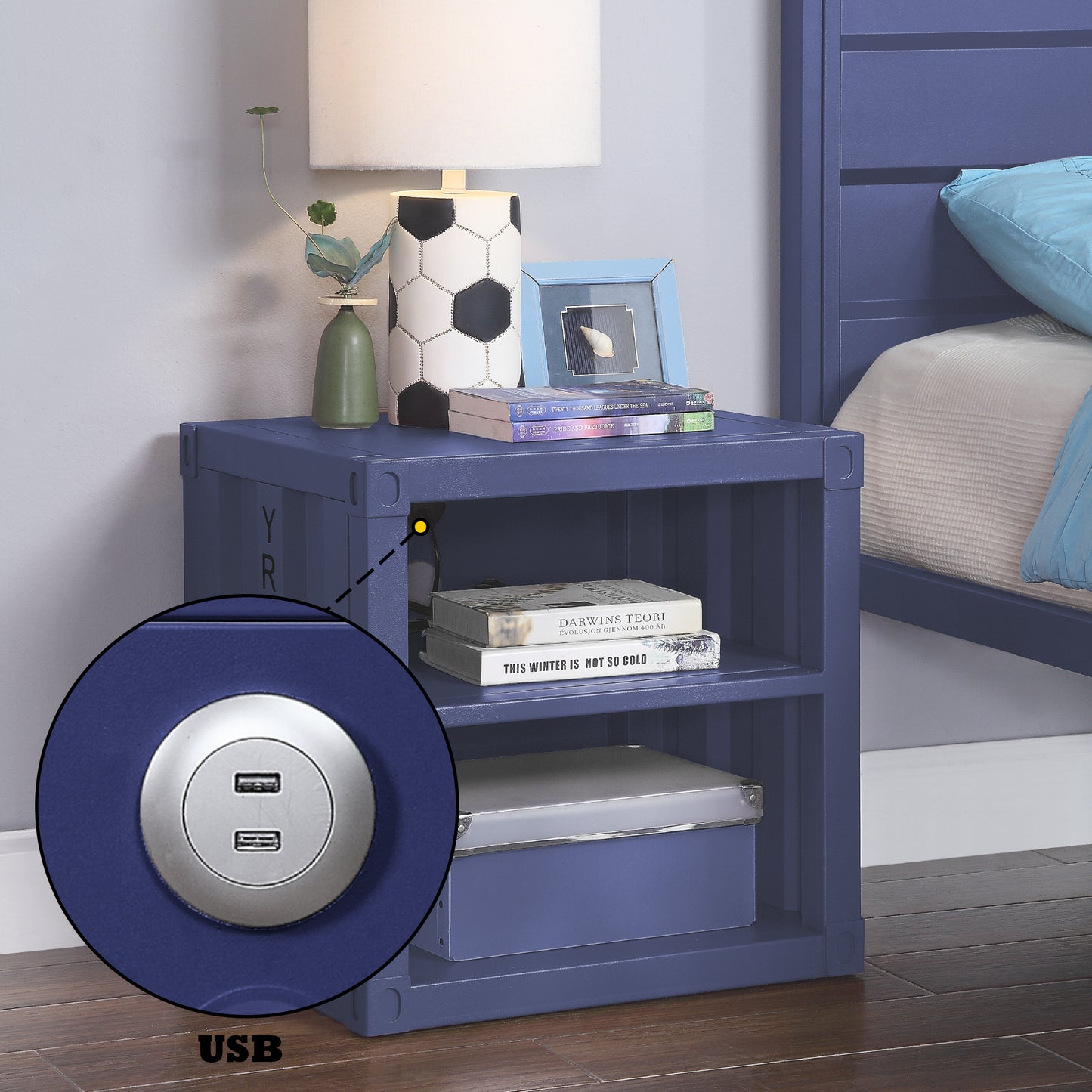 Cargo Blue Finish Nightstand W/USB