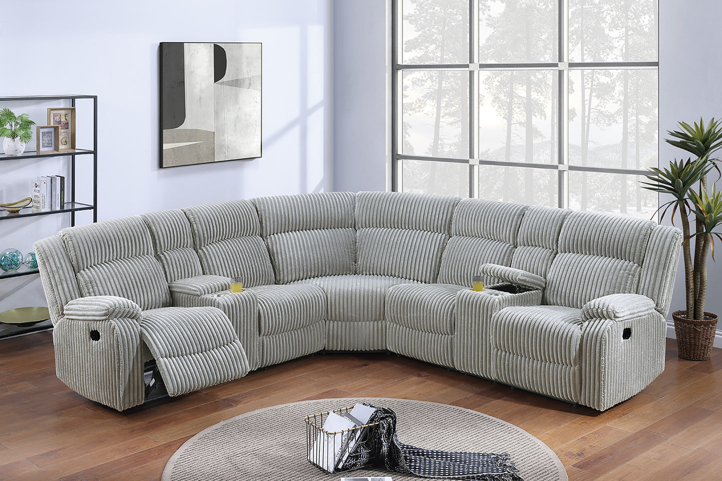 Power Motion Recliner Sectional in Fur-Like Corduroy Ash