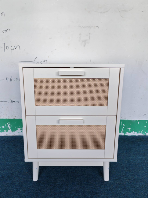 Rattan Nightstand, Wood End Table, Side Table with 2 Faux Rattan-Decorated Drawers, Bedside Table,Wood Accent Table with Storage for Livingroom, Bedroom,Burly wood