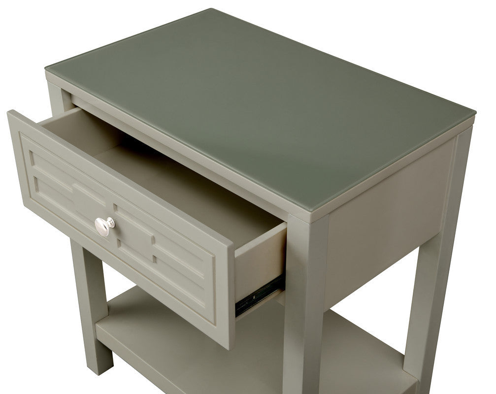 Dylan 23" Taupe Wooden End Side Table Nightstand with Glass Top and Drawer