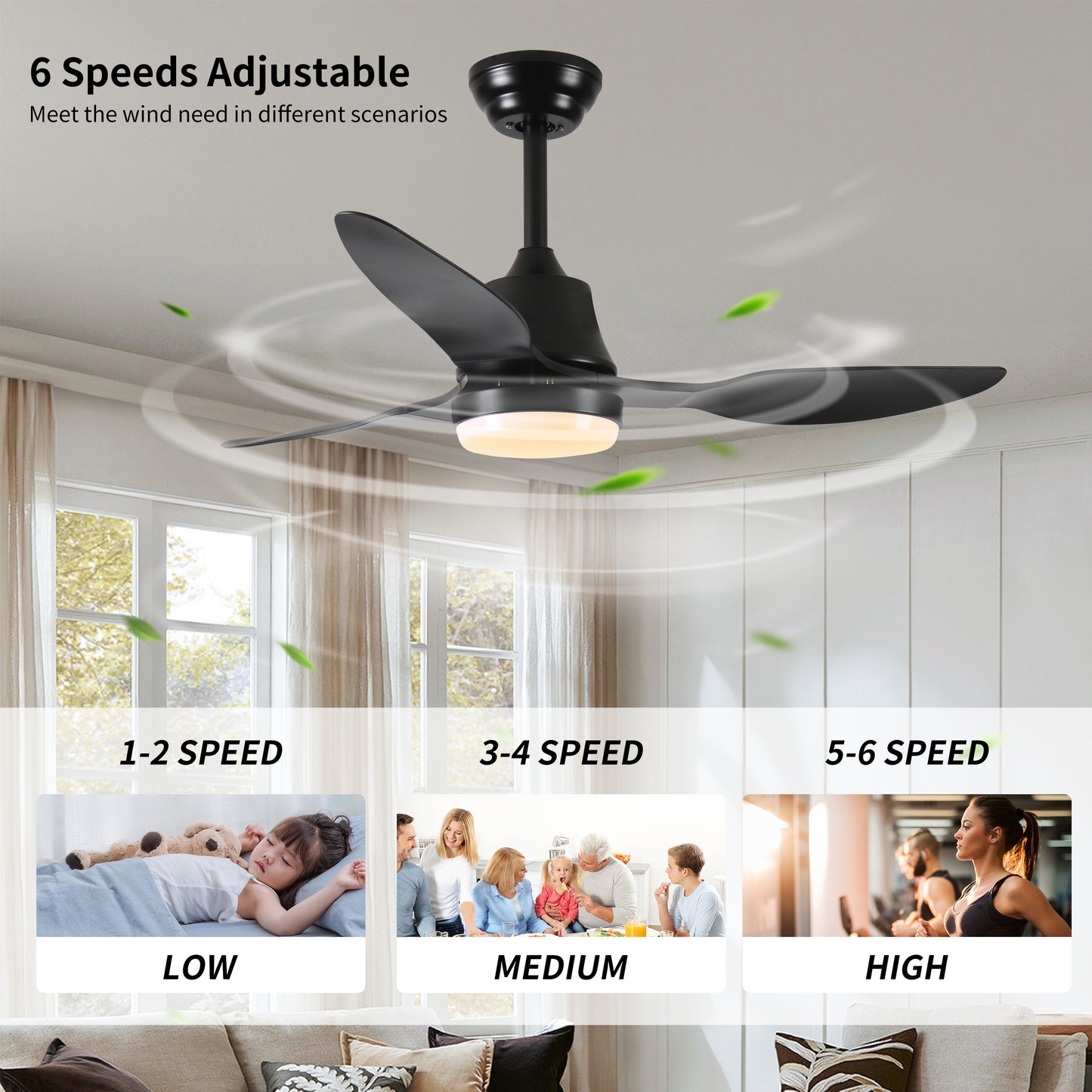 42" Smart Ceiling Fan with Lights Remote,Silent DC Motor,Voice Control via Alexa Google WIFI Phone,6-Speed,Outdoor Indoor Modern Ceiling Fans for Living Room Bedroom Patio