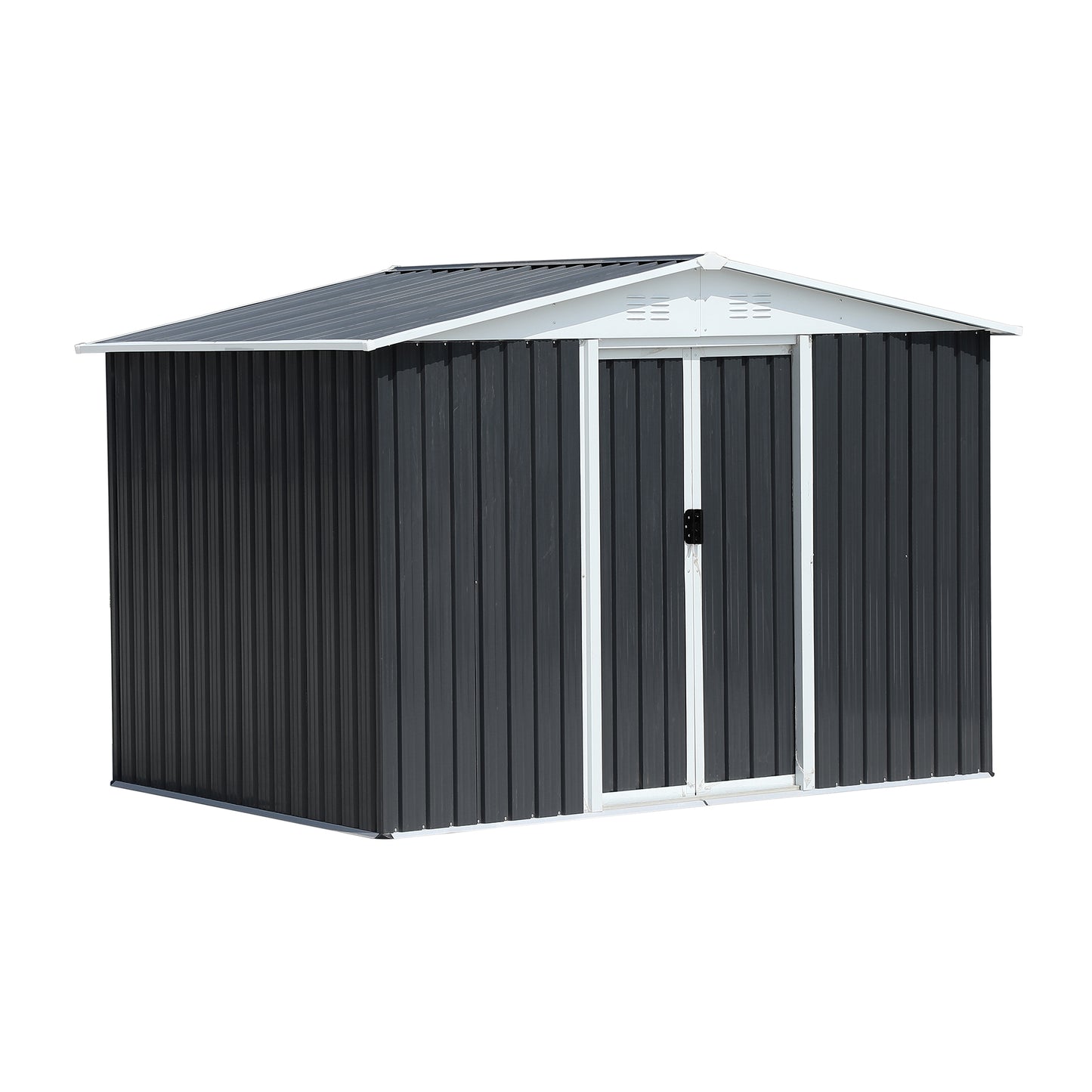 Outdoor Storage Garden Bike Shed 8x6 Feet Apex Roof Dark Grey With Aluminum alloy frame and sliding door