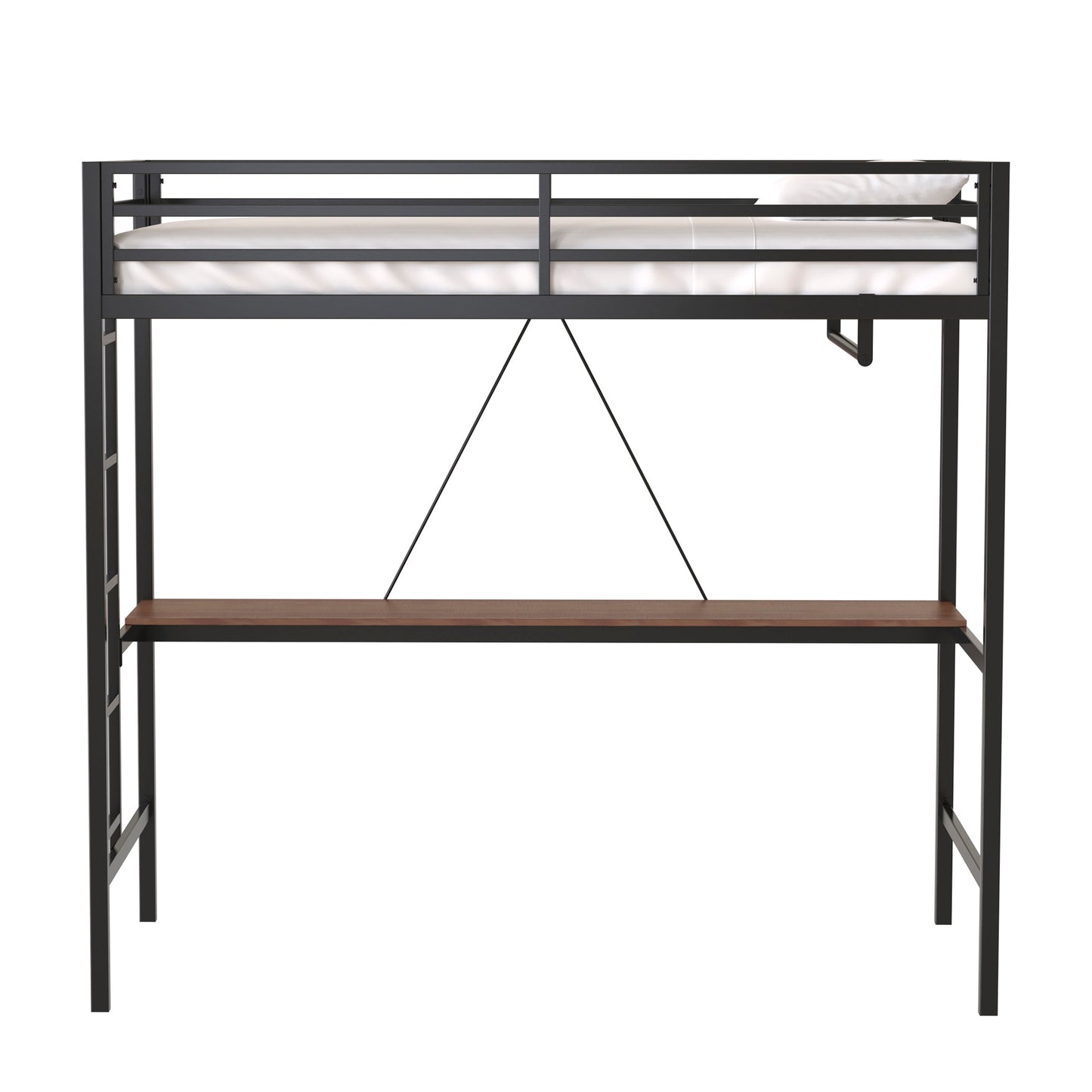 Adam Sturdy Twin Loft Bunk Black with Cinnamon Wood Desk and Closet Rod for Adult and Kids, and Easy Climbing with Sturdy Ladder, Space Saving