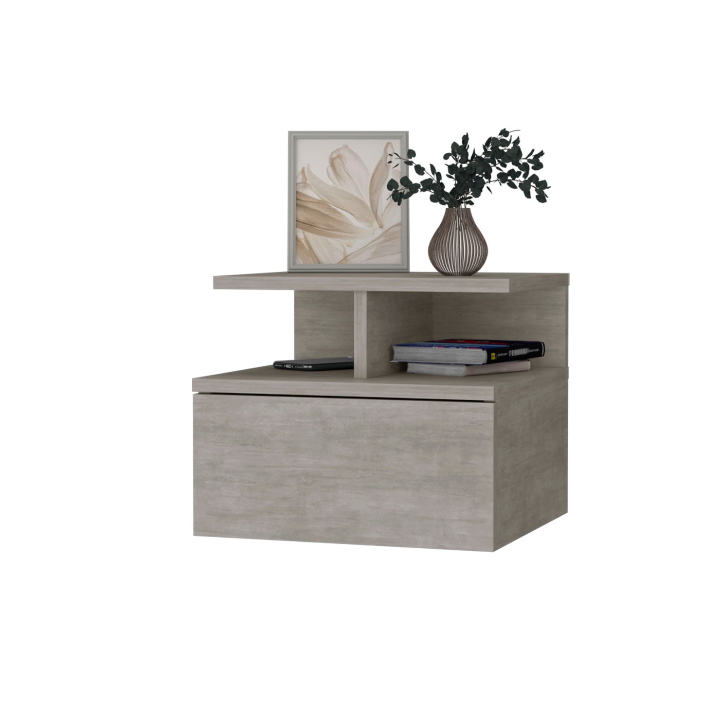 Augusta Floating Nightstand with 2-Tier Shelf and 1-Drawer
