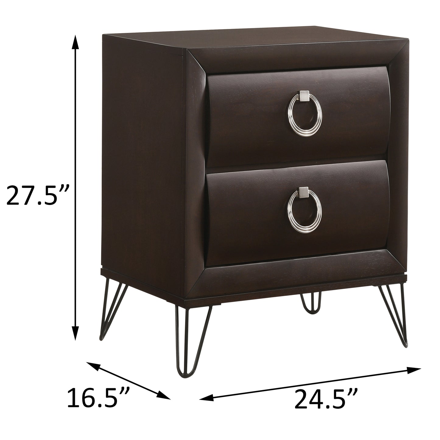 Dark Merlot 2-Drawer Nightstand with Hairpin Legs