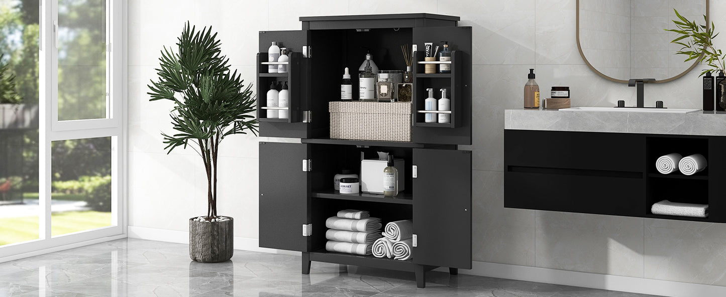 Elegant Bathroom Floor Storage Cabinet, Bathroom Storage Unit, Freestanding Cabinet with 4 Doors, Adjustable Shelves, Adaptable Shelves, Black