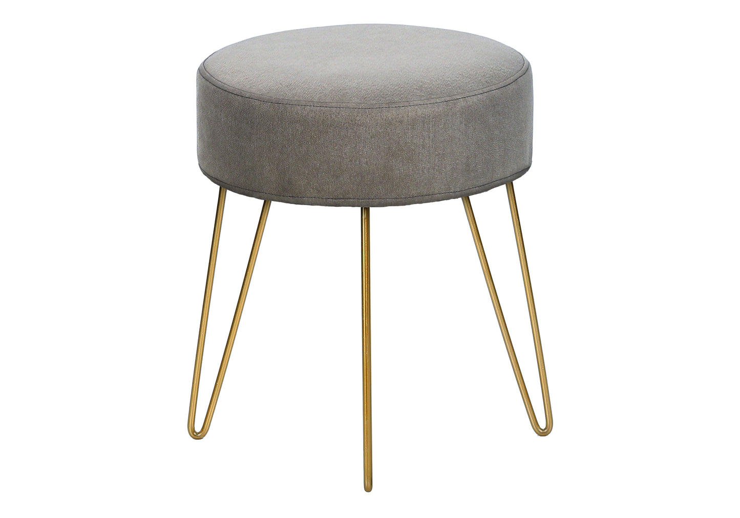 Ottoman, Pouf, Footrest, Foot Stool, 14' Round, Grey Fabric, Gold Metal Legs, Contemporary, Modern