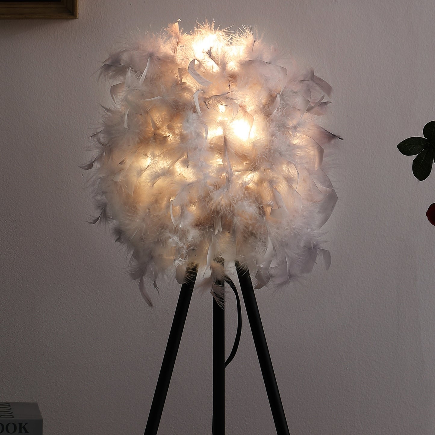 20.5" In Soft Gray Feather Shade Modern Tripod Metal Table Lamp