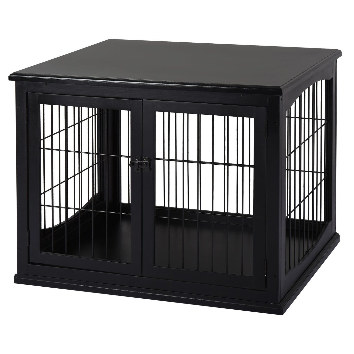 PawHut Dog Crate Furniture, Small Dog Cage End Table with Two Opening Sides, Lockable Door, Puppy Kennel Indoor, Cute and Decorative, Black