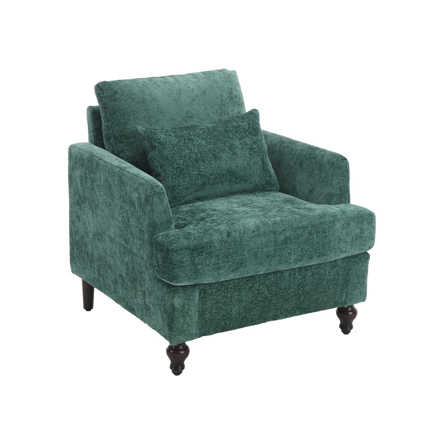 Modern Mid Century Wood Frame Armchair with Tufted Design in Emerald Chenille