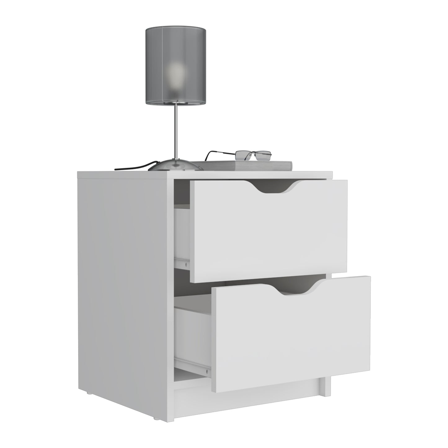 Basilea 2 Drawers Nightstand , End Table, Side Table Pull Out System -White