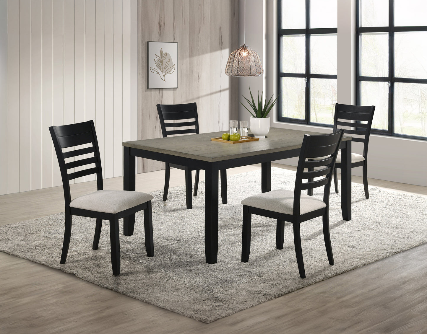 1pc Contemporary Dining Table Rectangular Wood Base Two-Tone Brown Black Finish Wooden Dining Room Furniture