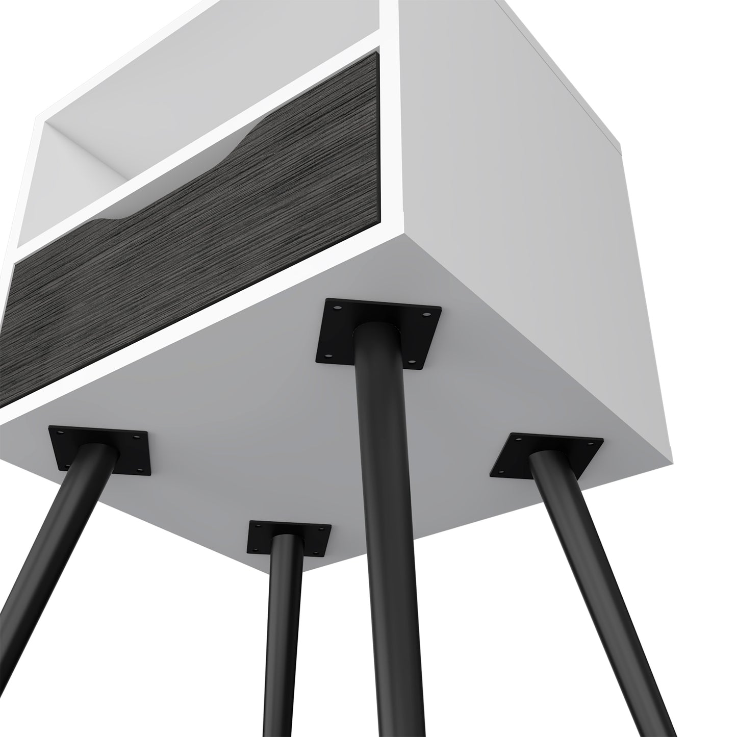 Nightstand Fugaz, Open Shelf, Single Drawer, Smokey Oak / White Finish