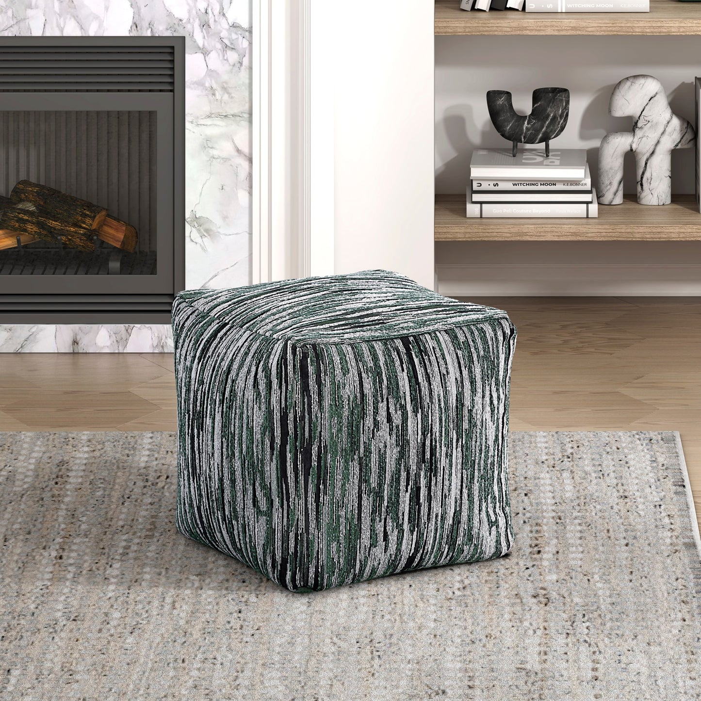 Modern Pouf Multi-Color Fabric Upholstered Ottoman, Non-Slip Floor Pouf, Bean Bag Chair, 1pc Sitting Pouf