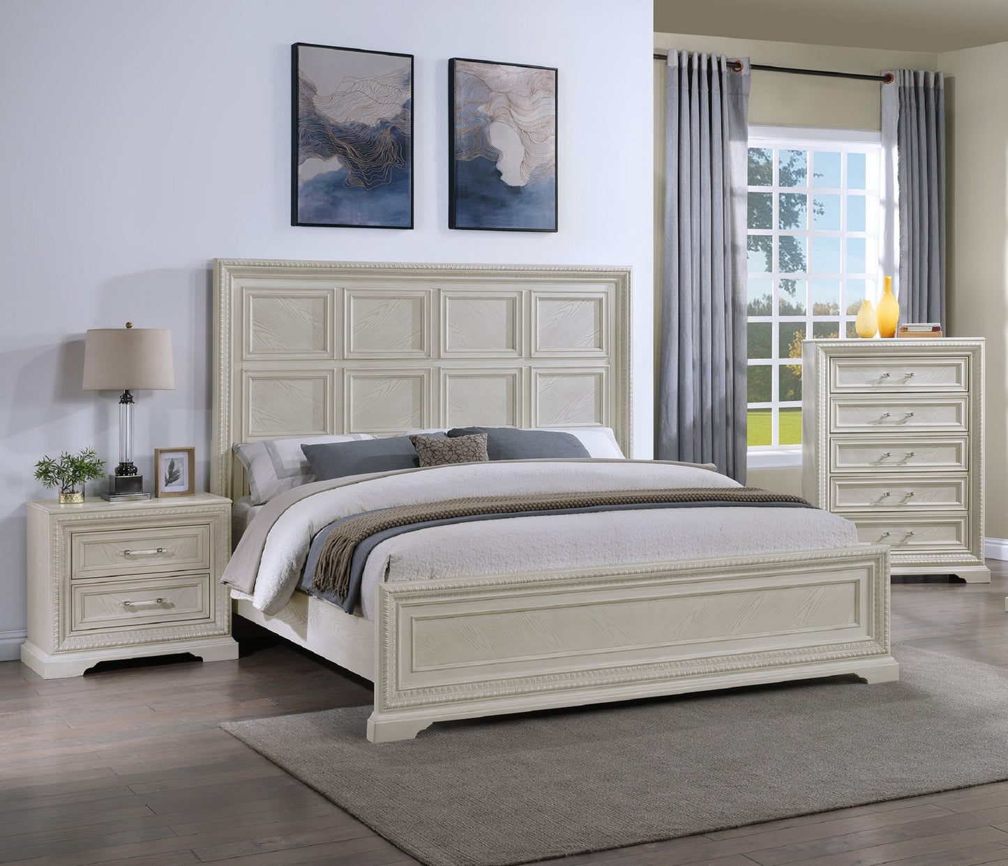 Beautiful Transitional Style 1pc 2-Drawer Nightstand White Cream Finish Wooden Home Bedroom Furniture