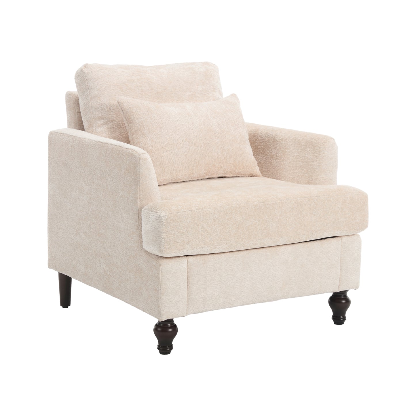Modern Accent Lounge Chair with Tufted Club Design, Beige Chenille Upholstery, Solid Wood Frame for Living Room and Bedroom