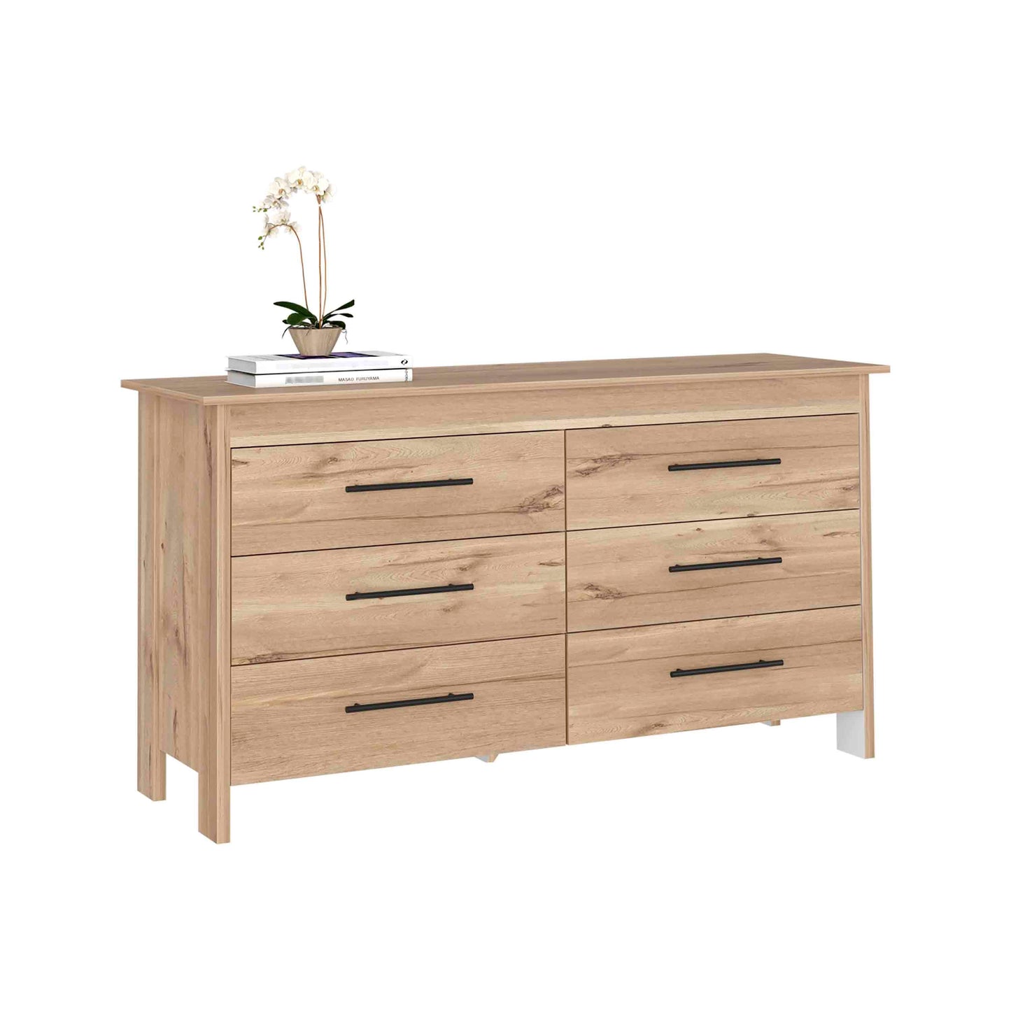 Double Dresser, 6 Drawer, Superior Top, Light Oak / White