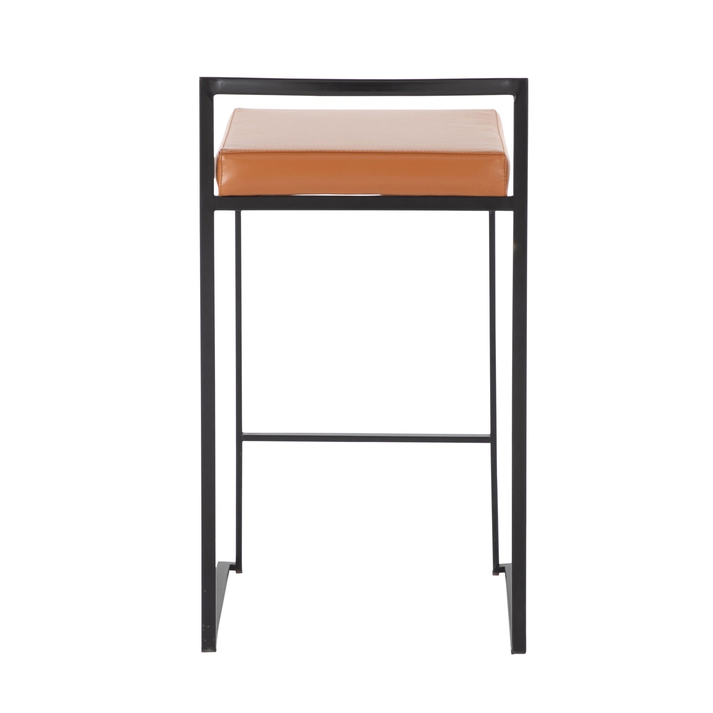 Fuji Contemporary Stackable Counter Stool in Black with Camel Faux Leather Cushion by LumiSource - Set of 2