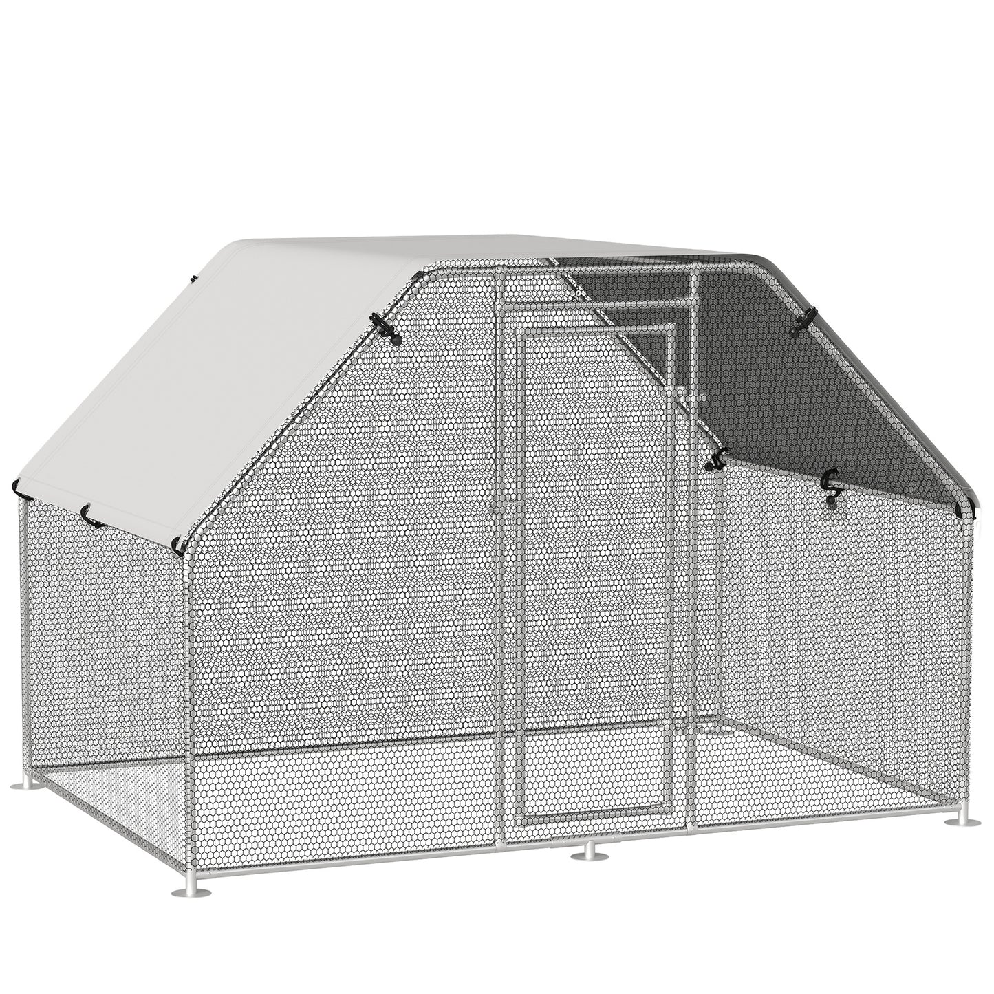 PawHut Large Chicken Coop Metal Chicken Run with Waterproof and Anti-UV Cover, Flat Shaped Walk-in Fence Cage Hen House for Outdoor and Yard Farm Use, 1.26' Tube Diameter, 9' x 6' x 6.5'