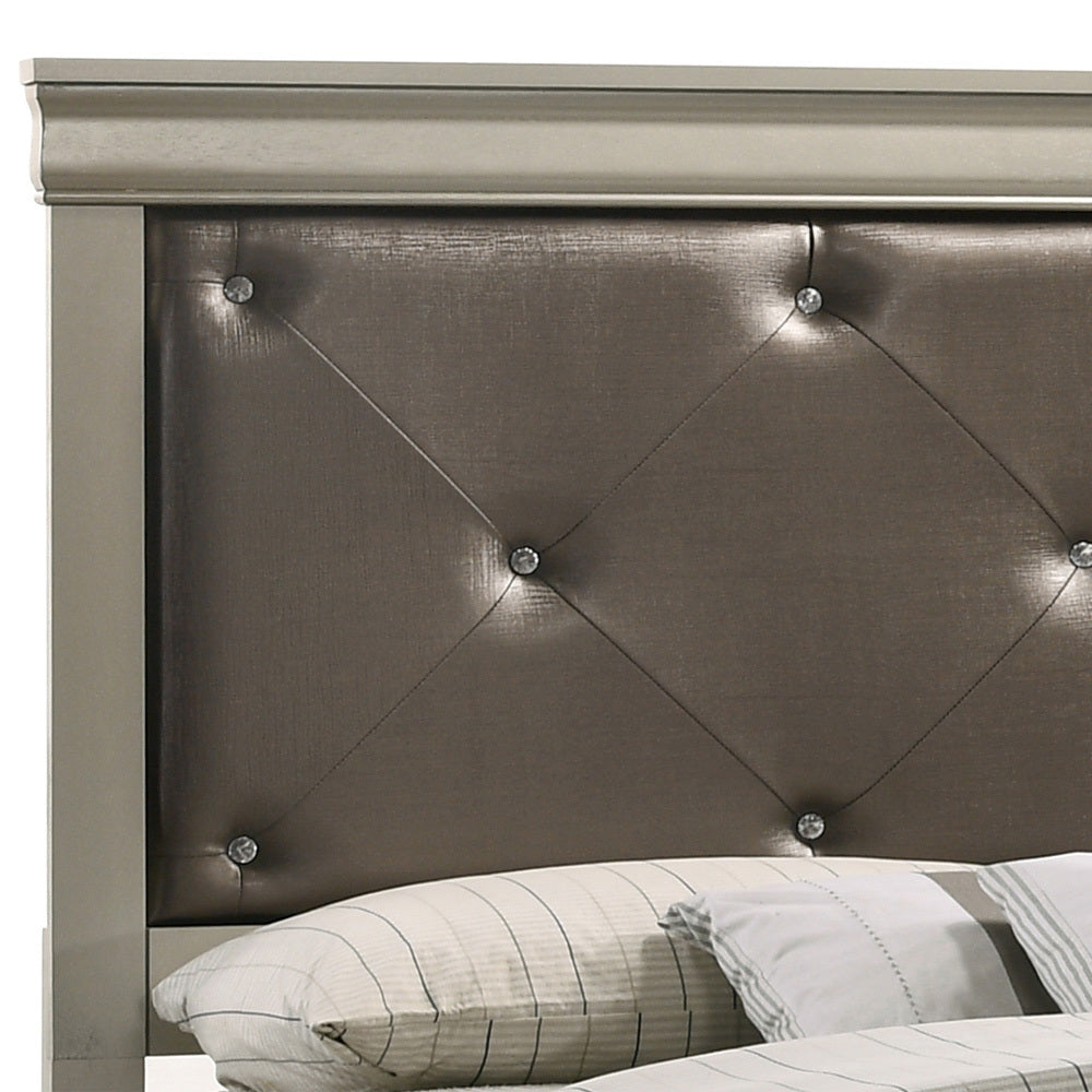 Chic Transitional Full Bed In Silver Champagne