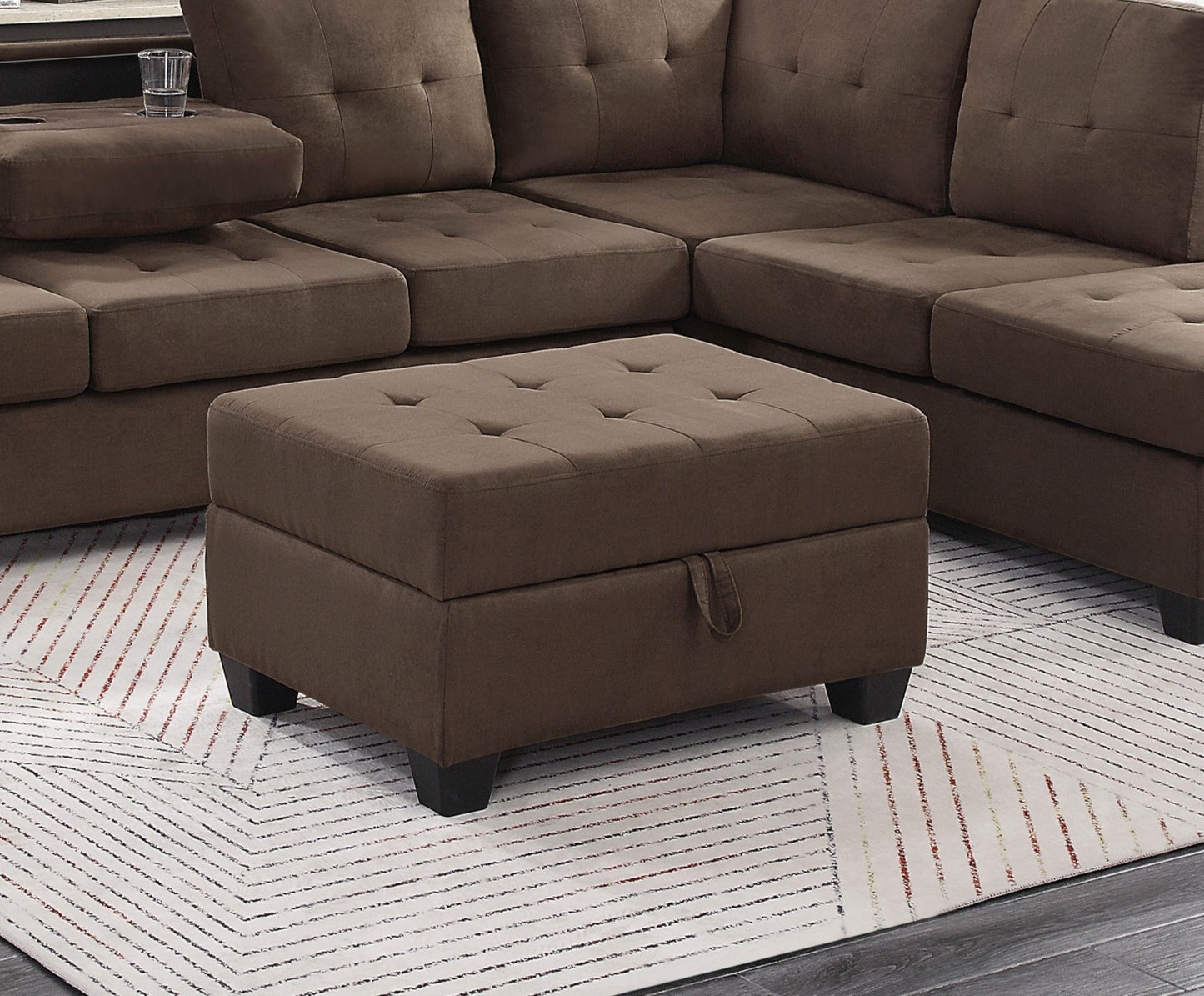 Modern Living Room 1pc Storage Ottoman Tufted Top Brown Fabric Upholstery Solid Wood Furniture