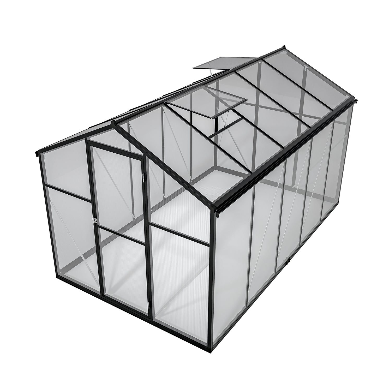 6x10 ft Outdoor Polycarbonate Greenhouse Kit with Aluminum Frame, Walk-in Garden Green House with Lockable Door & Adjustable Roof Vent, Backyard, Patio