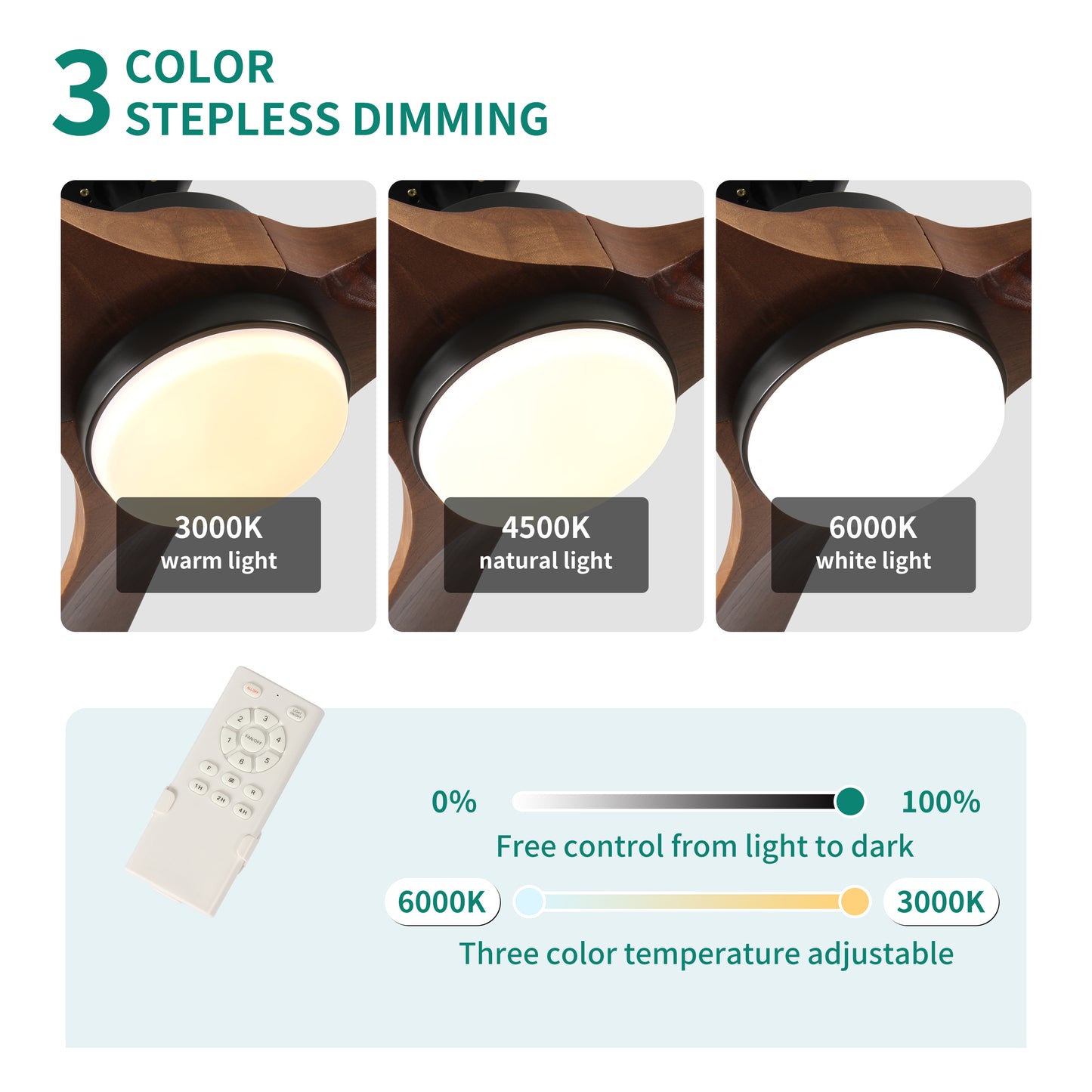 72 Inch Solid Wood Ceiling Fan with Lights and Remote Control Indoor Outdoor Ceiling Fan 3 Wooden Blades Modern Ceiling Fan for Porch Living Room Bedroom