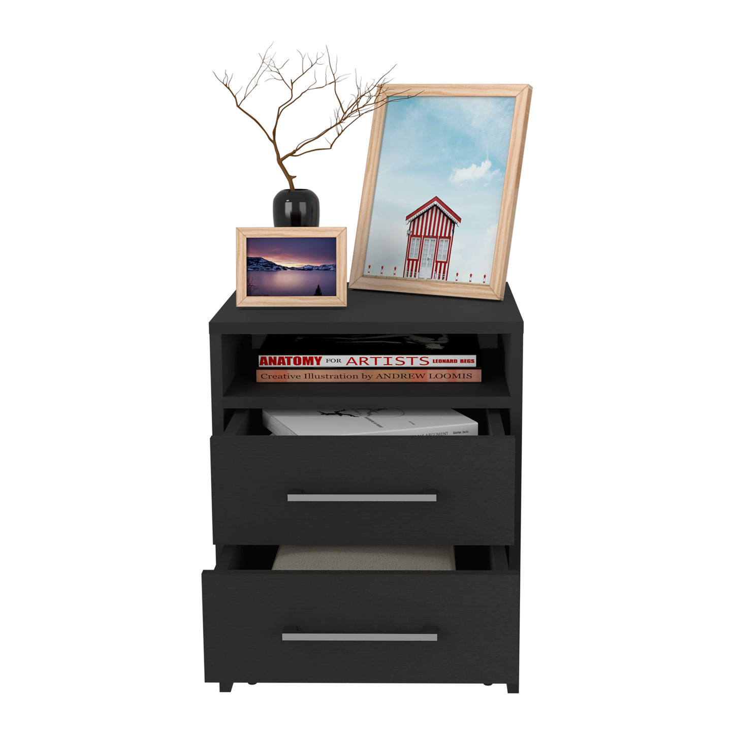 Greter 24" Two-Drawer Night Stand With open shelf