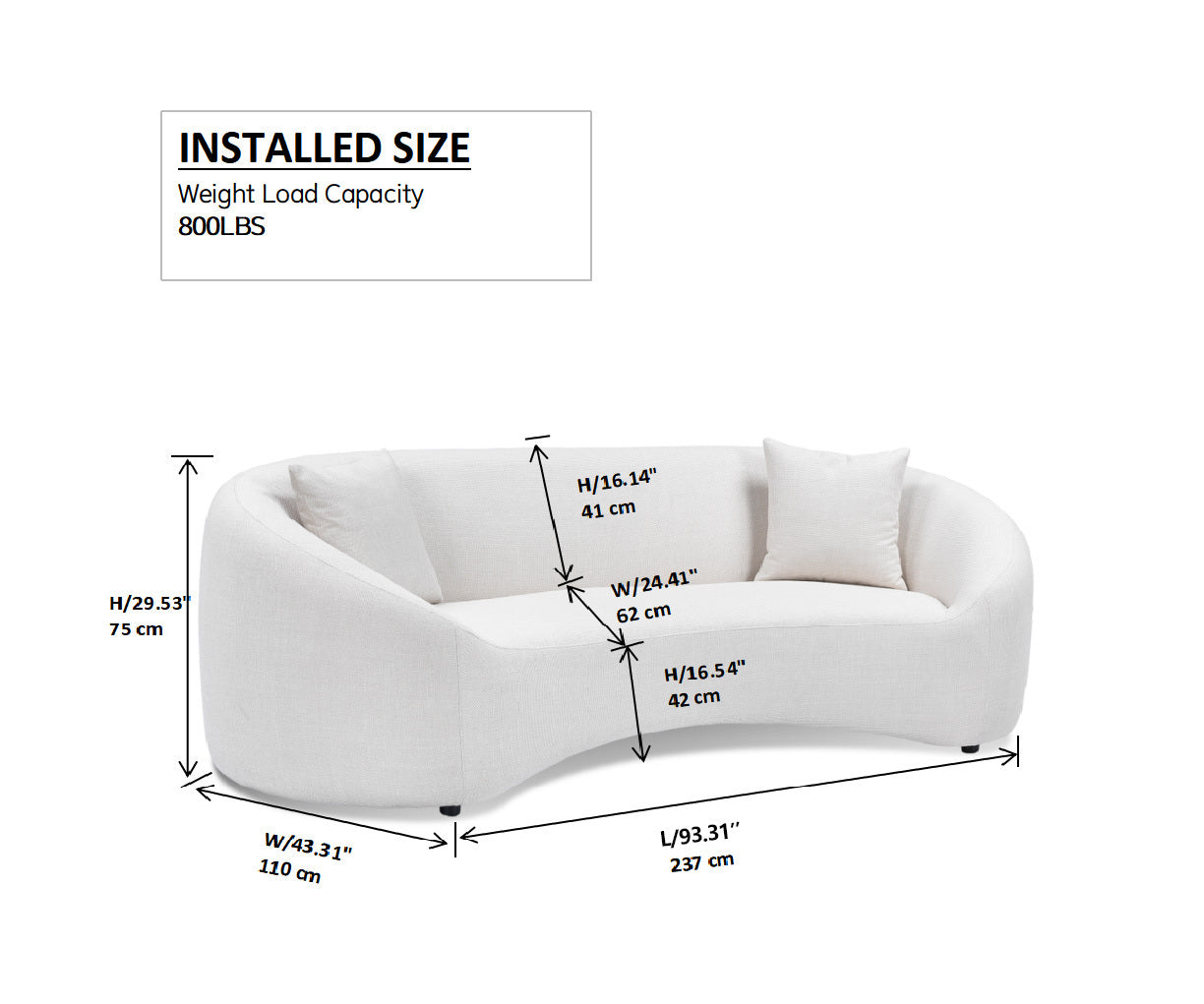 93.31" Minimalist Curved Sofa, 3 Seater, White Boucle Fleece Upholstered Sofa, Tight Curved Back Cloud Couch for Living Room Apartment Office, White