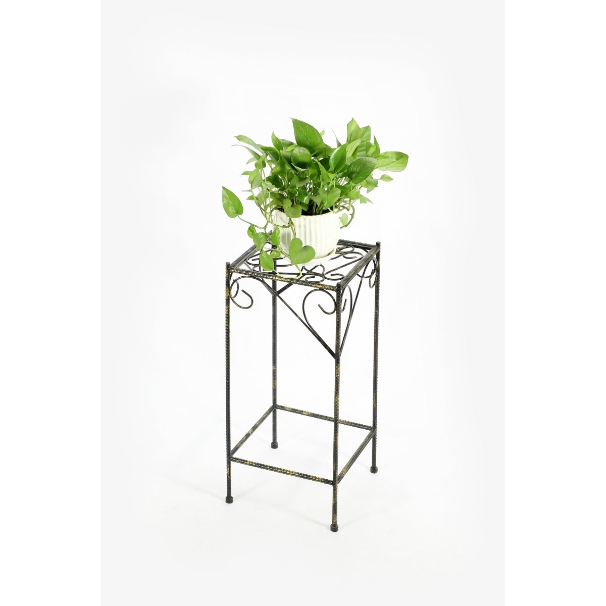 26.18" Large Celtic Clover Square Black / Gold Cast Metal Plant Stand