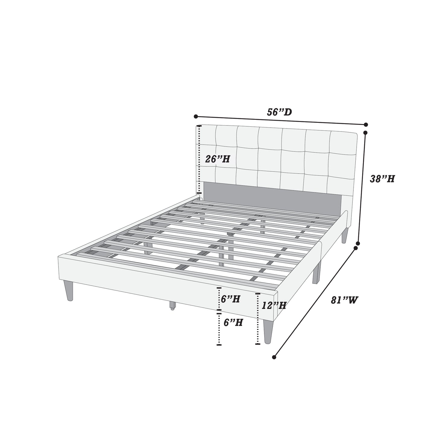 Modern 1pc Full Size Bed Charcoal Polyfiber Tufted Headboard Platform Bedframe Bedroom Furniture