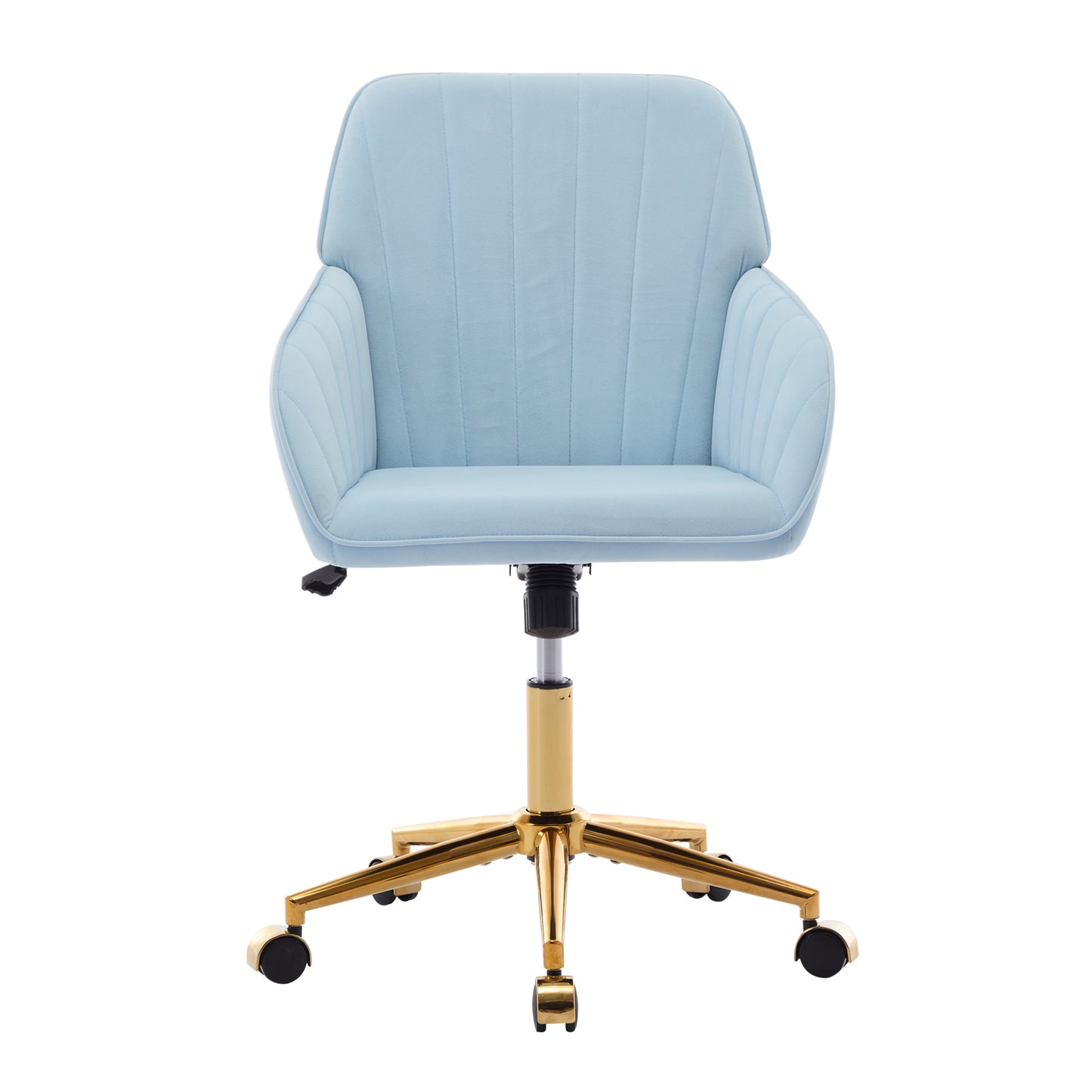 TY Adjustable Office Chair, Ergonomic Swivel Chair with Golden Base, Baby Blue Velvet, Comfortable for Long Sitting