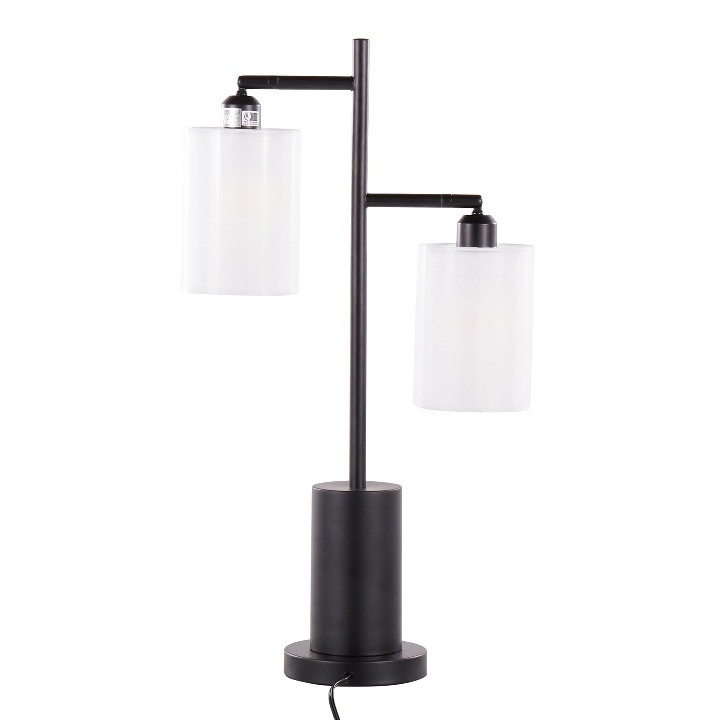 Cannes Contemporary Table Lamp in Black Metal with White Shades by LumiSource