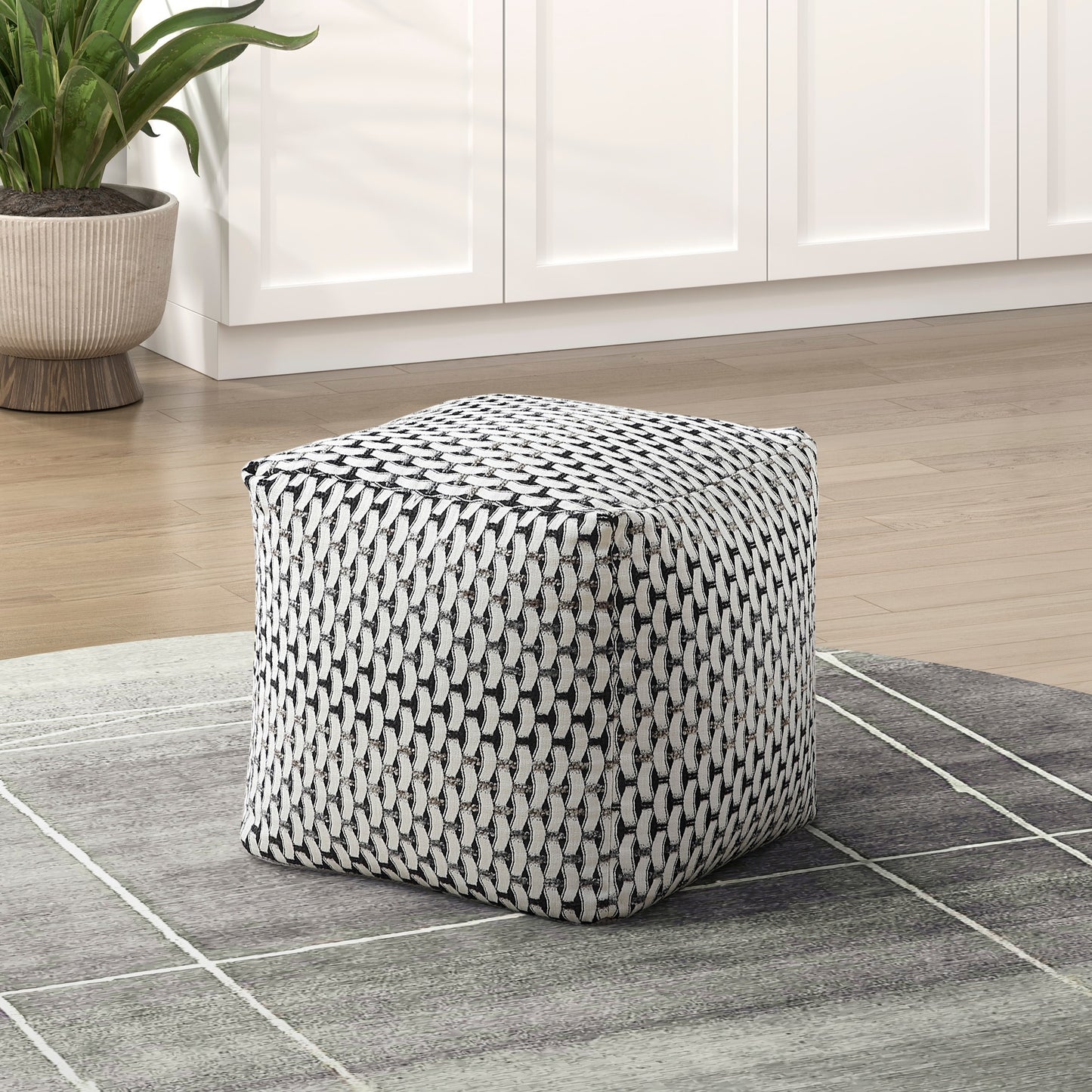 Square Pouf Jacquard Fabric Upholstery Modern Ottoman, Footstool, Non-Slip Floor Pouf, Bean Bag Chair, 1pc Sitting Pouf
