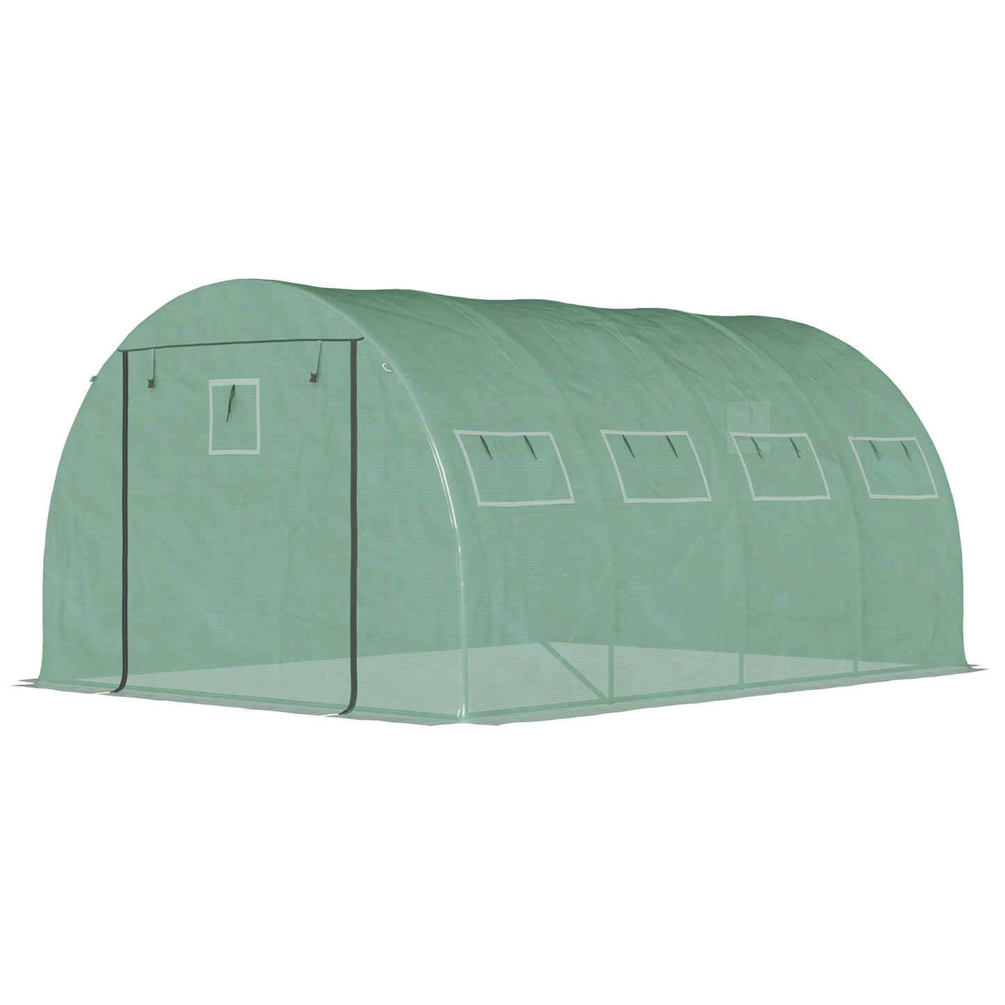 Outsunny 13' x 10' x 6.5' Walk-in Tunnel Greenhouse with 2 Zippered Mesh Doors & 10 Mesh Windows, Upgraded Gardening Plant Hot House with Galvanized Steel Hoops, Green