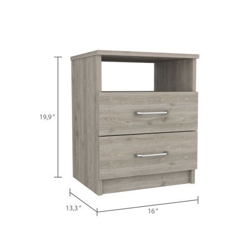 Napoles Nightstand , End Table, Side Table Superior Top, Two Drawers, One Shelf -Light Gray