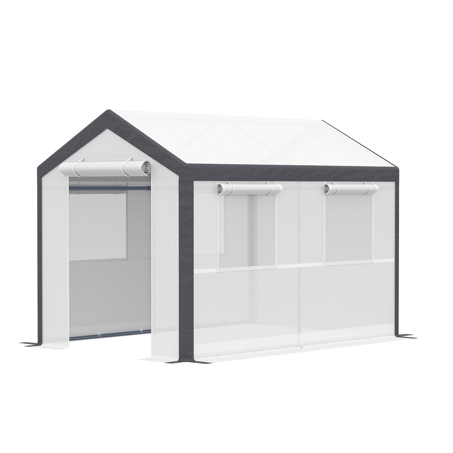Outsunny 10' x 7' x 7' Walk-In Greenhouse, Outdoor Garden Warm Hot House with 4 Roll-up Windows, 2 Zippered Doors and Weather Cover, White