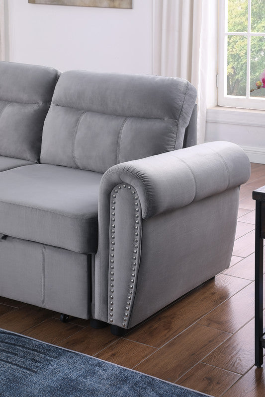 Ashton 96.5" Gray Velvet Fabric Reversible Sleeper Sectional Sofa Chaise
